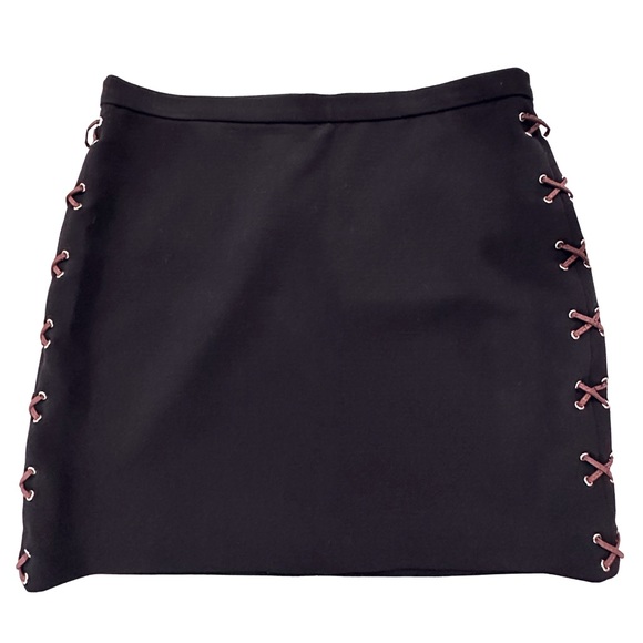 MICHAEL KORS Navy Blue Viscose Leather Eyelet Side Stitch Mini Pencil Skirt - Picture 2 of 6